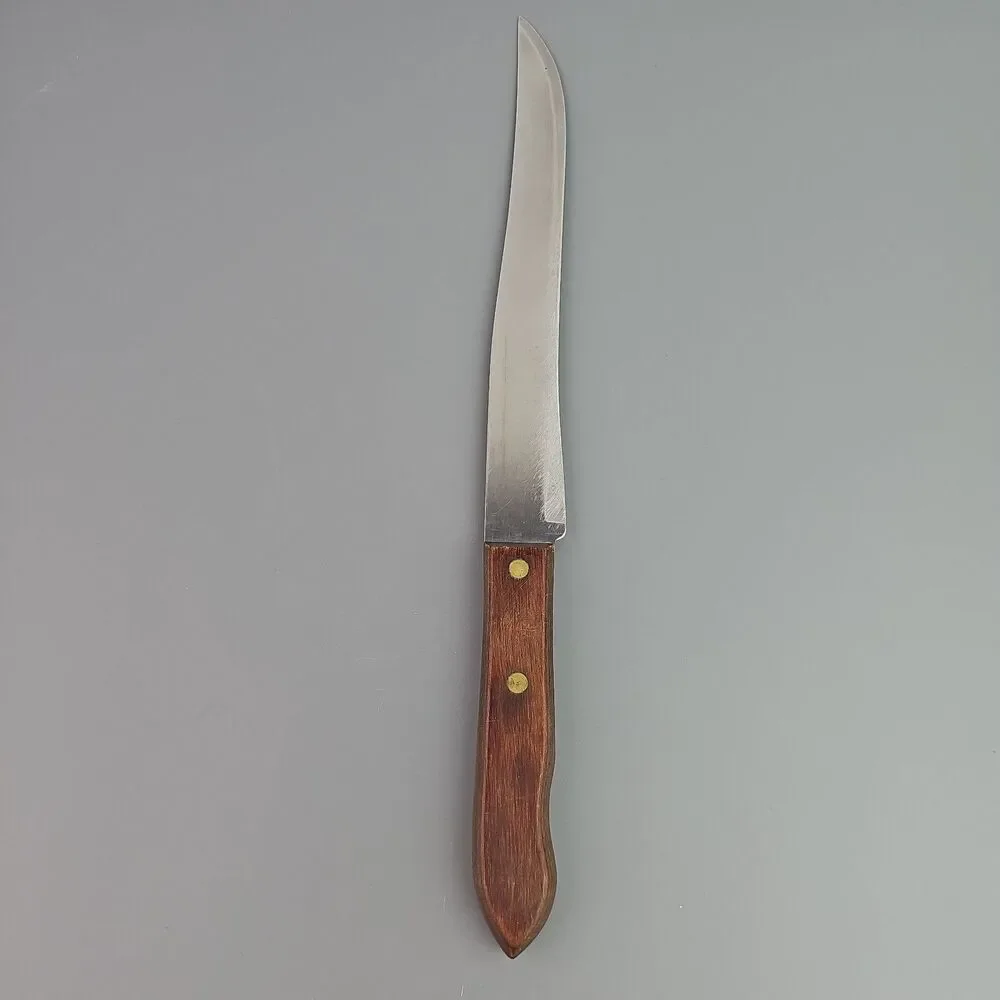 Vintage 8 inch Blade Utica Stainless Super Edge Knife Wood Handle 13 in Carving